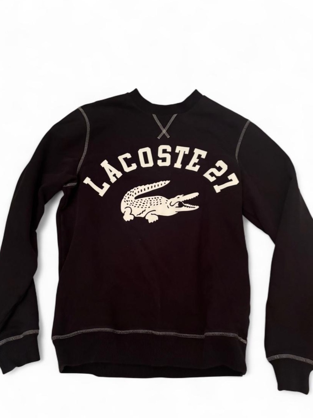 Lacoste Black Crewneck with White Logo and Crocodile